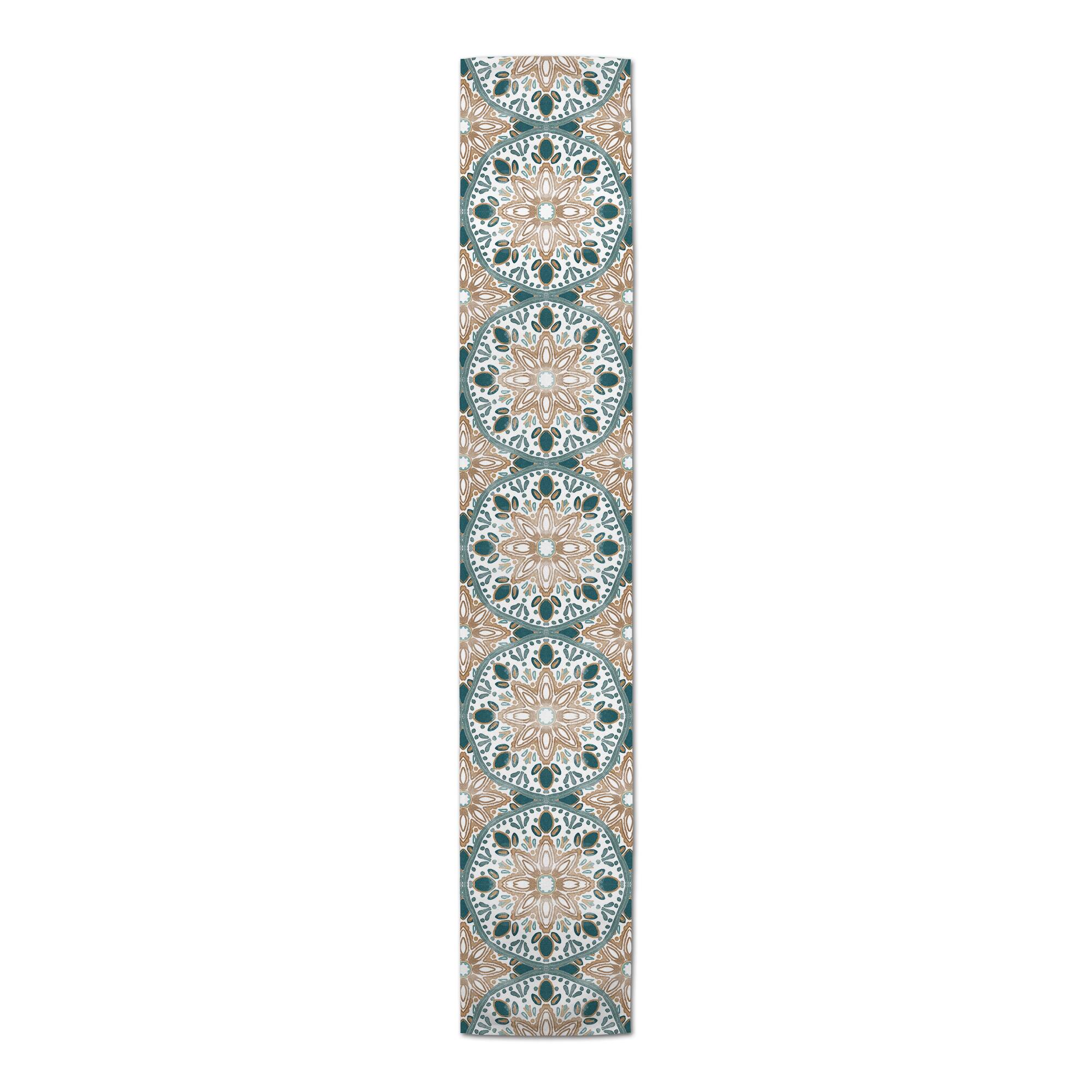 72" Green & Yellow Medallion Pattern Cotton Twill Table Runner
